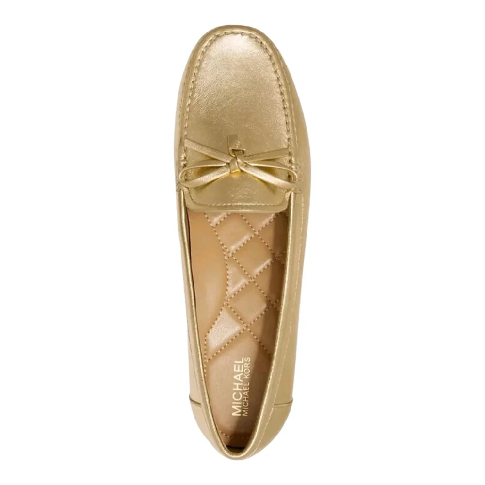 Michael Kors Gold Metallic Leather Bow Detail Loafer Flats Women's Shoes 10‎ New